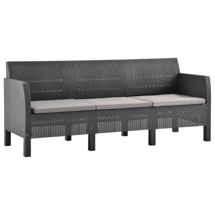 3-seater Garden Sofa with Cushions Anthracite Pp Rattan