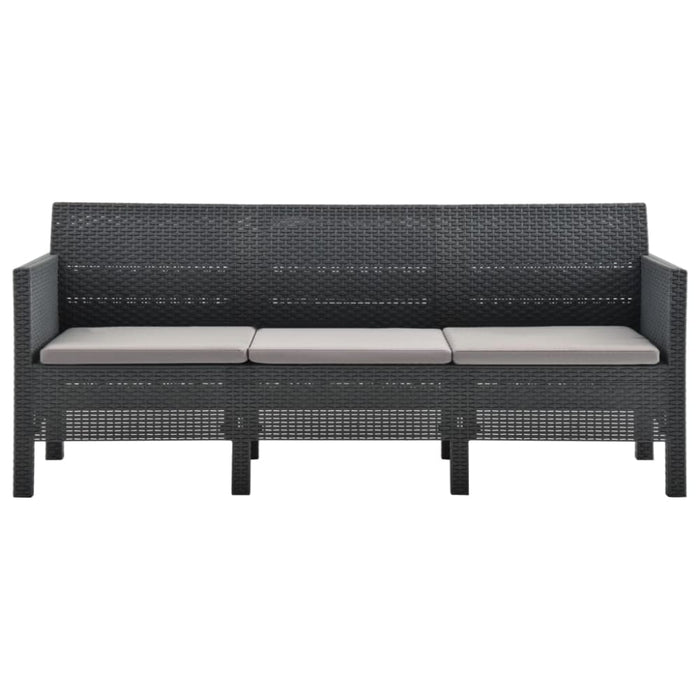 3-seater Garden Sofa with Cushions Anthracite Pp Rattan