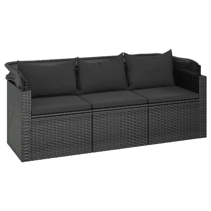 3-seater Garden Sofa with Roof and Footstool Black Poly