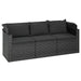 3-seater Garden Sofa with Roof and Footstool Black Poly