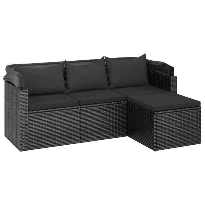 3-seater Garden Sofa with Roof and Footstool Black Poly