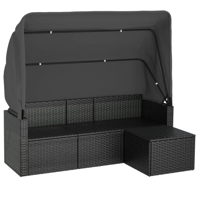 3-seater Garden Sofa with Roof and Footstool Black Poly