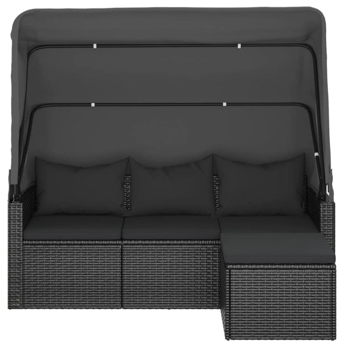 3-seater Garden Sofa with Roof and Footstool Black Poly