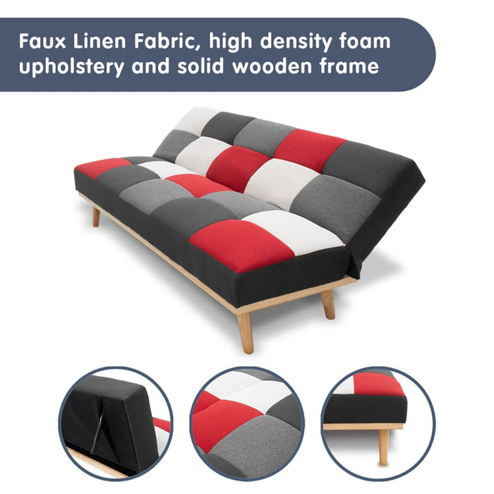 3 Seater Modular Linen Fabric Wood Sofa Bed Couch - Multi
