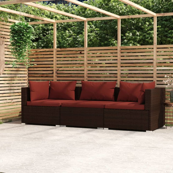 3-seater Sofa with Cushions Brown Poly Rattan Toipaa