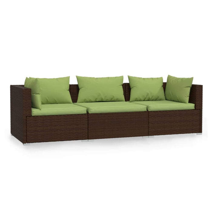 3-seater Sofa with Cushions Brown Poly Rattan Toippp