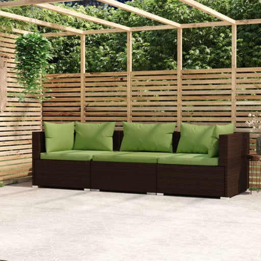 3-seater Sofa with Cushions Brown Poly Rattan Toippp