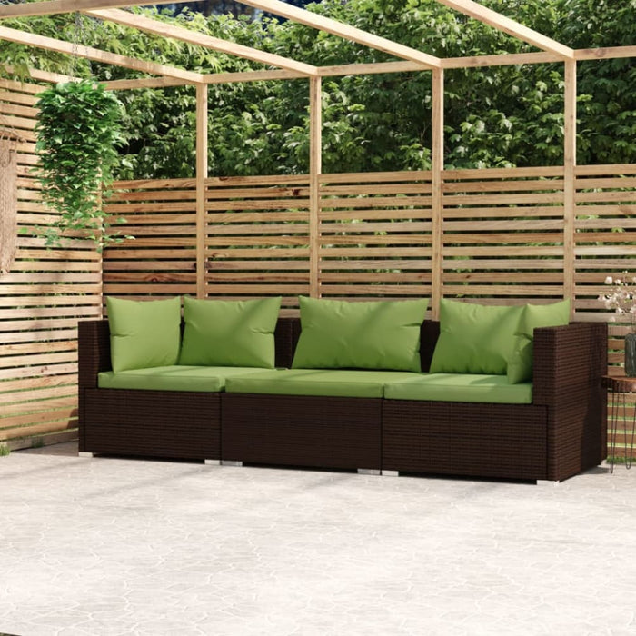 3-seater Sofa with Cushions Brown Poly Rattan Toippp