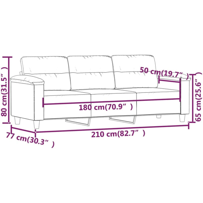 3-seater Sofa Dark Grey 180 Cm Microfibre Fabric Tpkplk