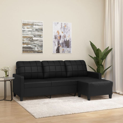 3-seater Sofa with Footstool Black 180 Cm Faux Leather