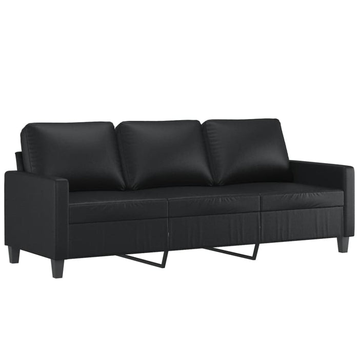 3-seater Sofa with Footstool Black 180 Cm Faux Leather