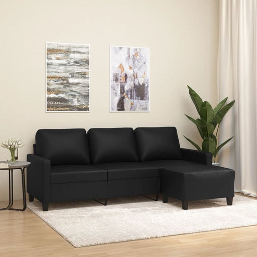 3-seater Sofa with Footstool Black 180 Cm Faux Leather