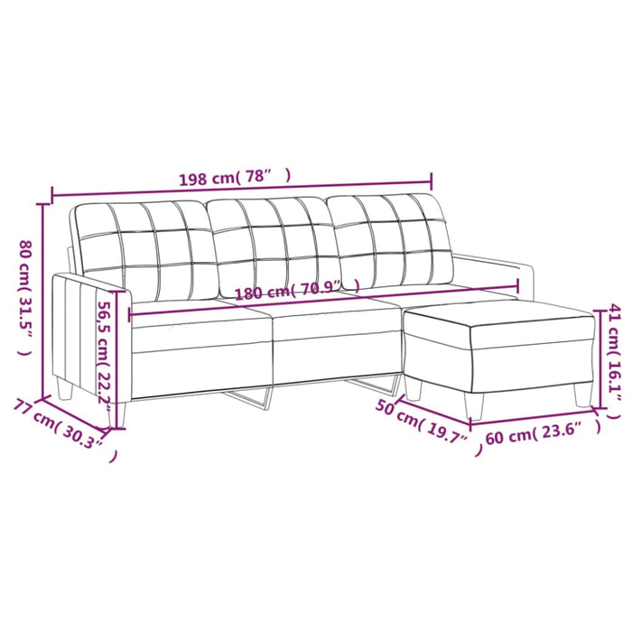 3-seater Sofa With Footstool Cream 180 Cm Faux Leather