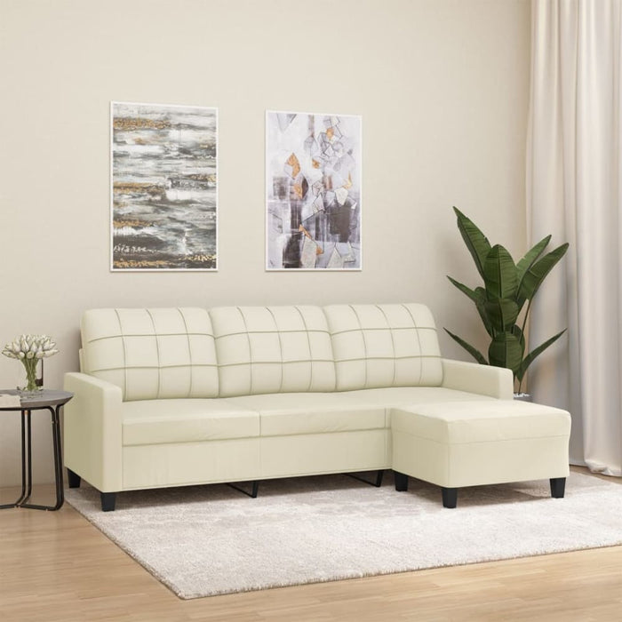 3-seater Sofa With Footstool Cream 180 Cm Faux Leather