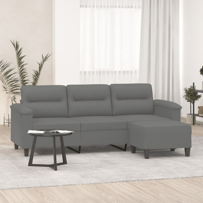 3-seater Sofa With Footstool Dark Grey 180 Cm Microfibre