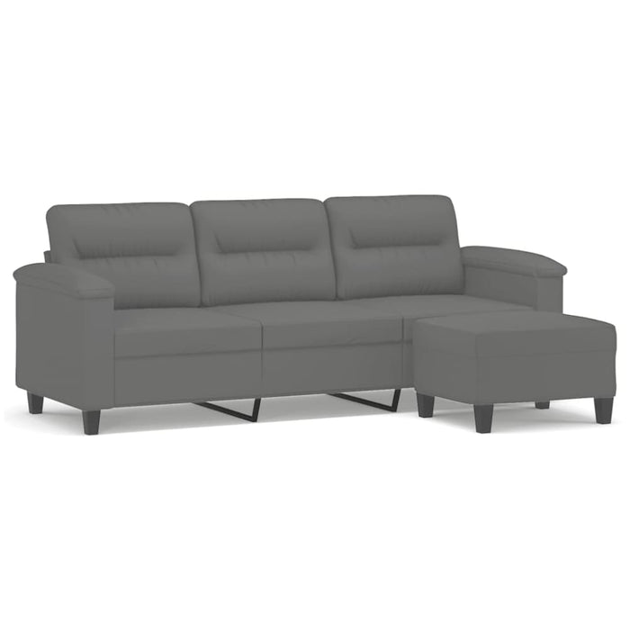 3-seater Sofa With Footstool Dark Grey 180 Cm Microfibre