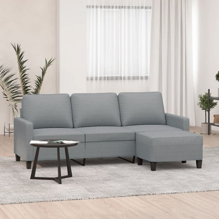 3 - seater Sofa With Footstool Light Grey 180 Cm Fabric