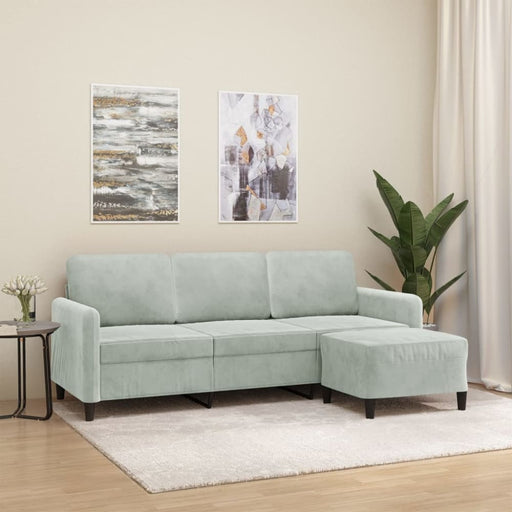 3 - seater Sofa With Footstool Light Grey 180 Cm Velvet