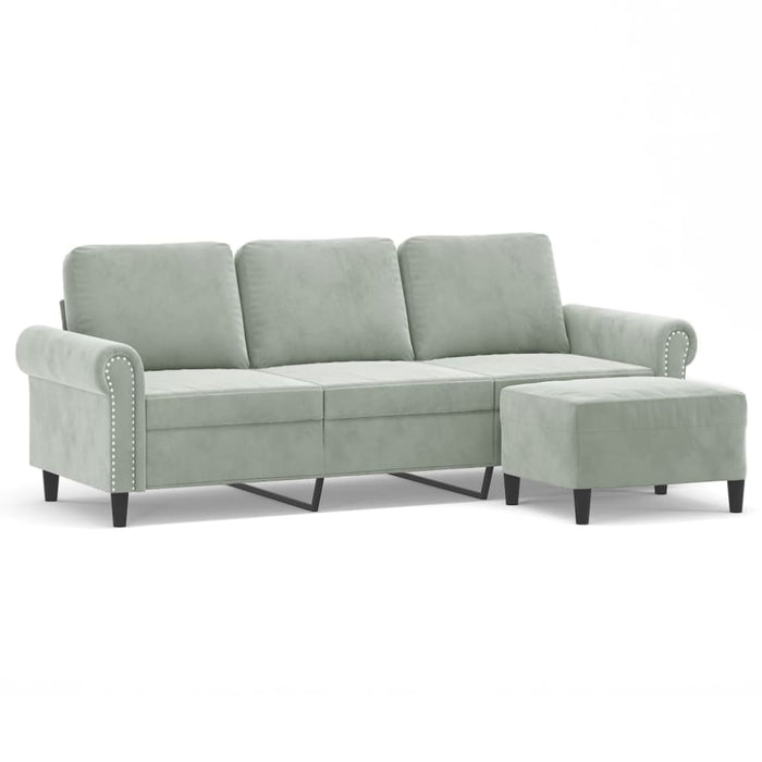 3-seater Sofa With Footstool Light Grey 180 Cm Velvet