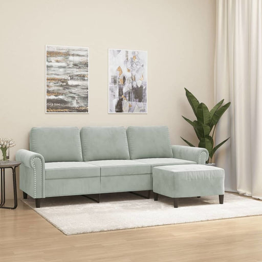 3-seater Sofa With Footstool Light Grey 180 Cm Velvet