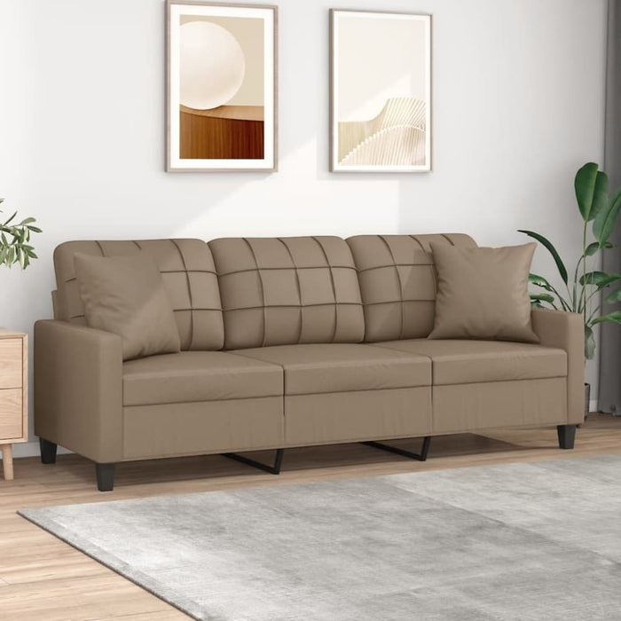 3-seater Sofa with Throw Pillows Cappuccino 180 Cm Faux