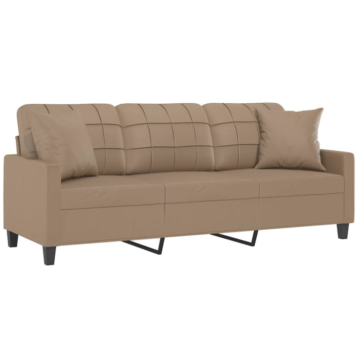 3-seater Sofa with Throw Pillows Cappuccino 180 Cm Faux