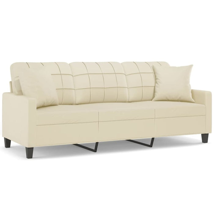 3-seater Sofa with Throw Pillows Cream 180 Cm Faux Leather