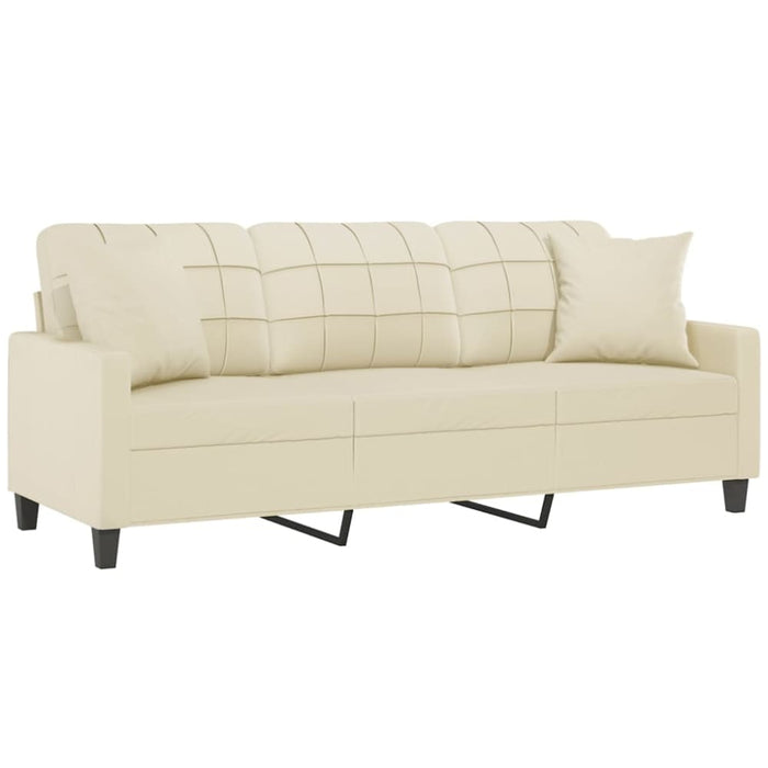 3-seater Sofa with Throw Pillows Cream 180 Cm Faux Leather