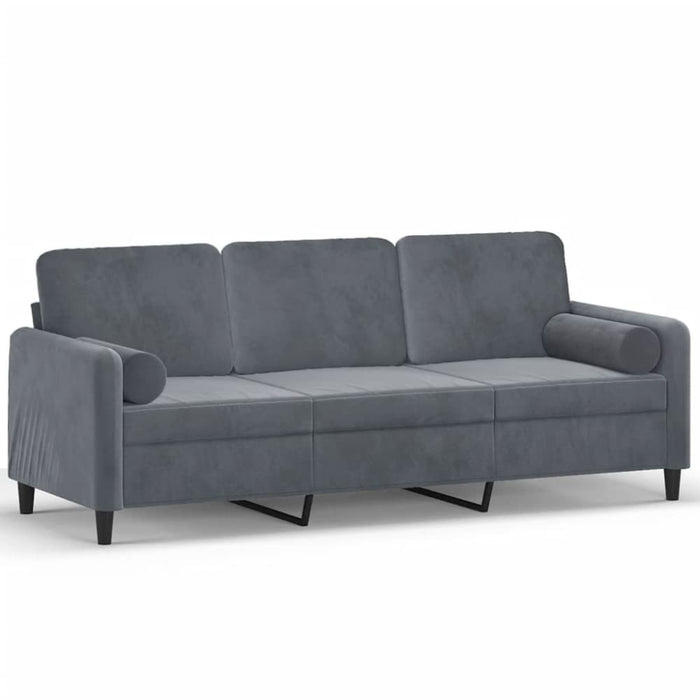 3-seater Sofa with Throw Pillows Dark Grey 180 Cm Velvet