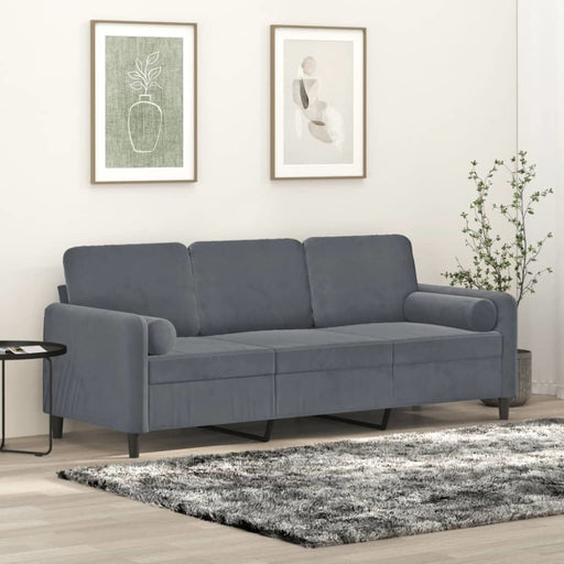 3-seater Sofa with Throw Pillows Dark Grey 180 Cm Velvet