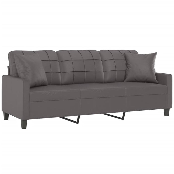 3-seater Sofa with Throw Pillows Grey 180 Cm Faux Leather