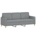 3-seater Sofa with Throw Pillows Light Grey 180 Cm Fabric