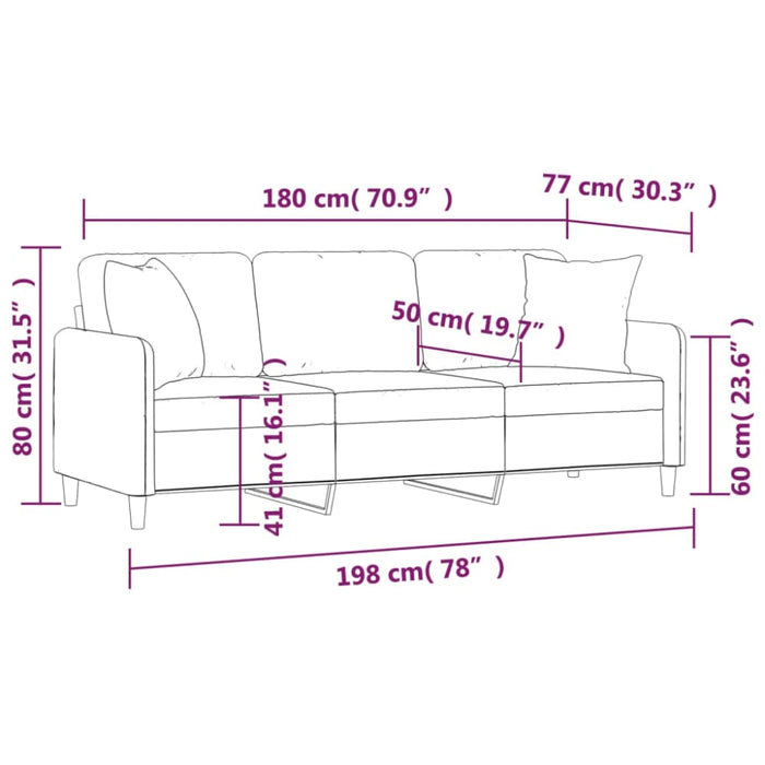 3-seater Sofa with Throw Pillows Light Grey 180 Cm Fabric