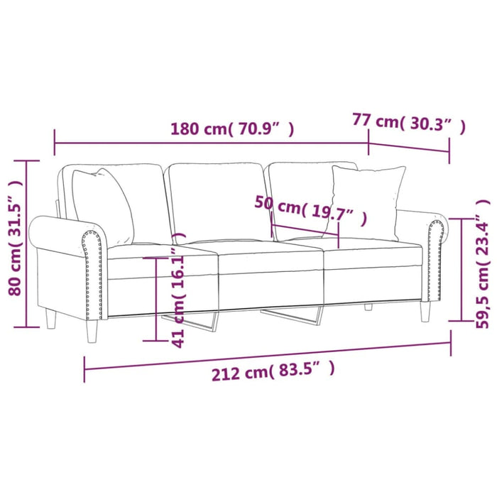 3-seater Sofa With Throw Pillows Light Grey 180 Cm Velvet