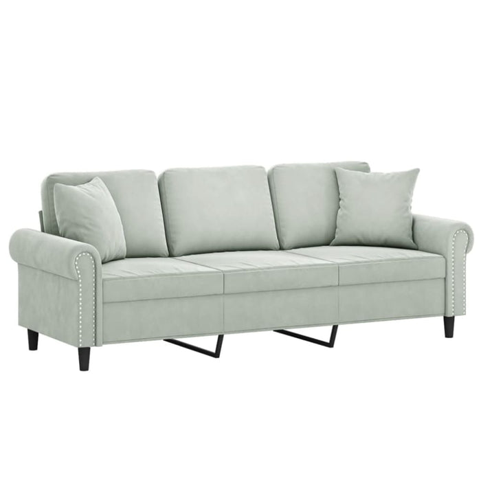 3-seater Sofa With Throw Pillows Light Grey 180 Cm Velvet