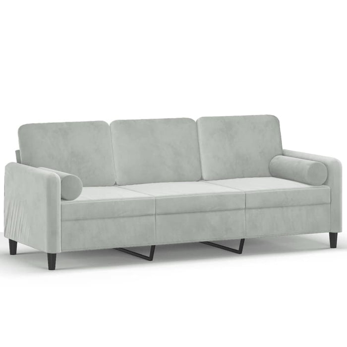 3-seater Sofa with Throw Pillows Light Grey 180 Cm Velvet