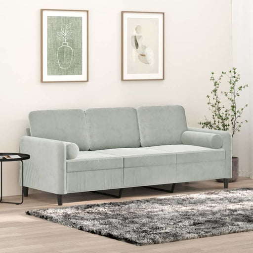 3-seater Sofa with Throw Pillows Light Grey 180 Cm Velvet