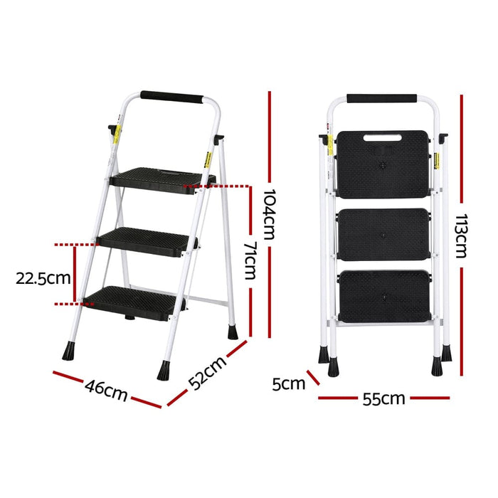 3 Step Ladder Multi-purpose Folding Steel Light Weight