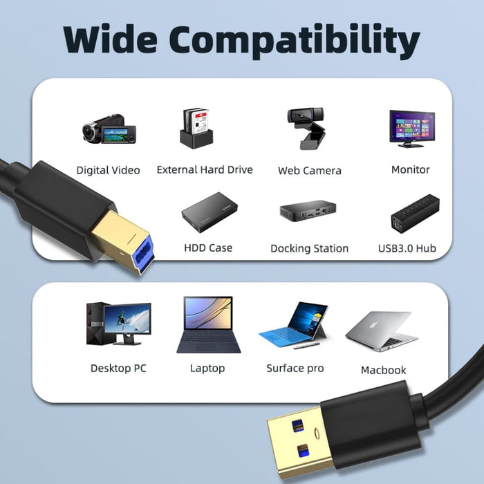 Usb 3.0 am to Bm Super Speed Printer Cable for Hp
