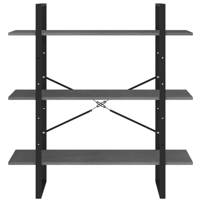 3-tier Book Cabinet Grey 100x30x105 Cm Solid Pine Wood