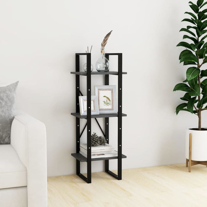 3-tier Book Cabinet Grey 40x30x105 Cm Solid Pinewood Nblaka