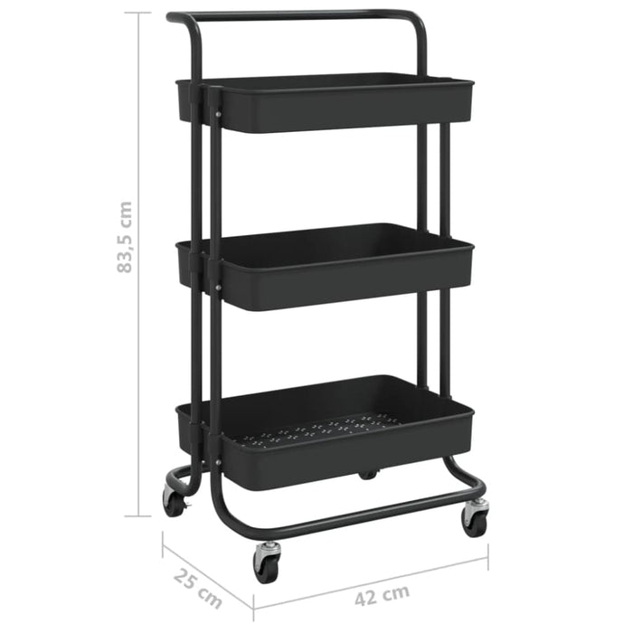 3-tier Kitchen Trolley Black 42x25x83.5 Cm Iron and Abs