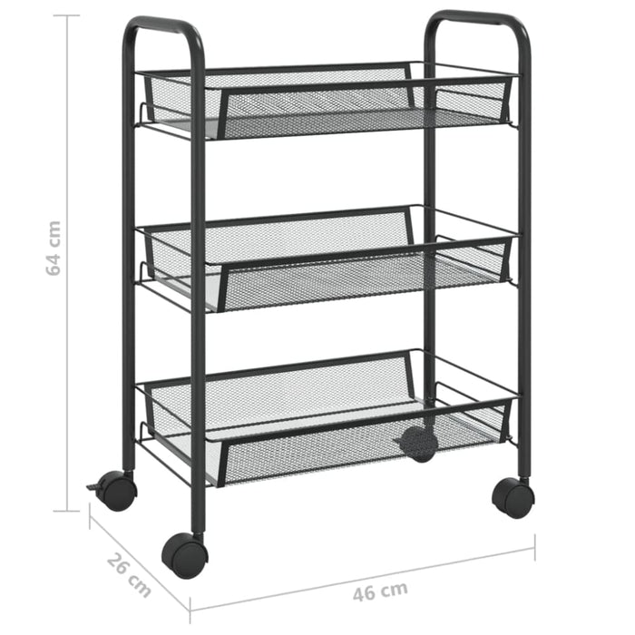 3-tier Kitchen Trolley Black 46x26x64 Cm Iron Ttltxx