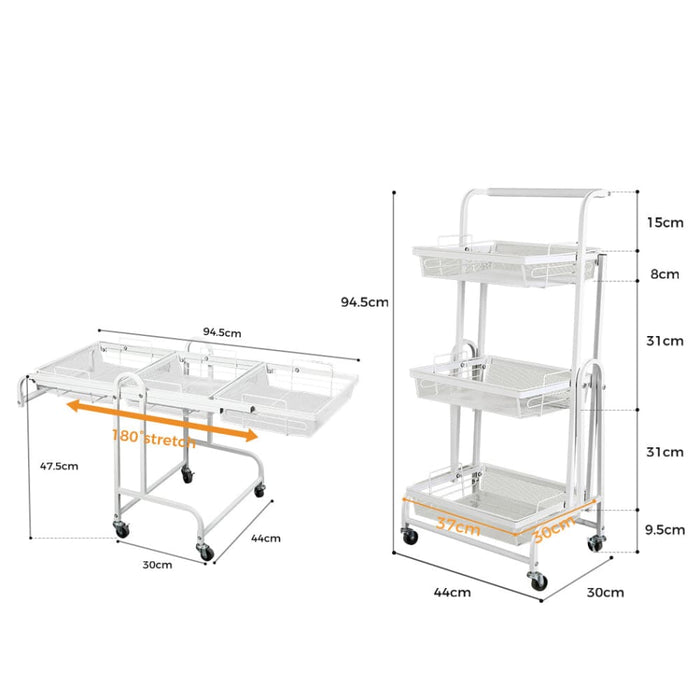 Goslash Picks 3 Tier Kitchen Trolley Cart Swivel White