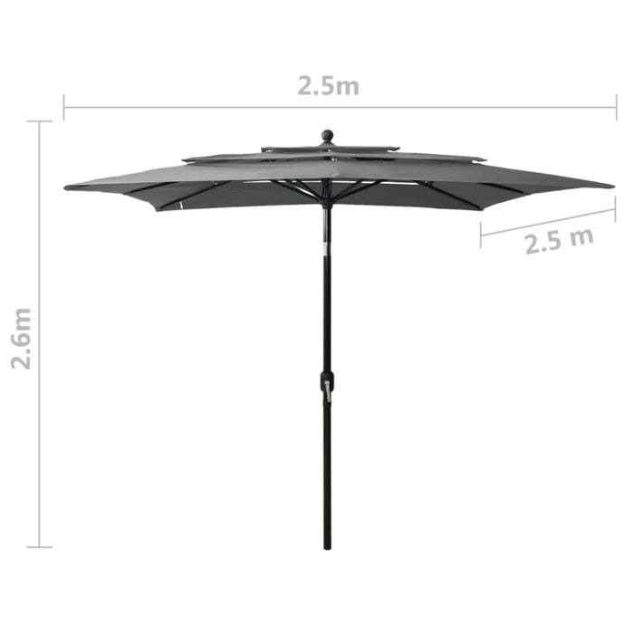 3-tier Parasol with Aluminium Pole Anthracite 2.5x2.5 m