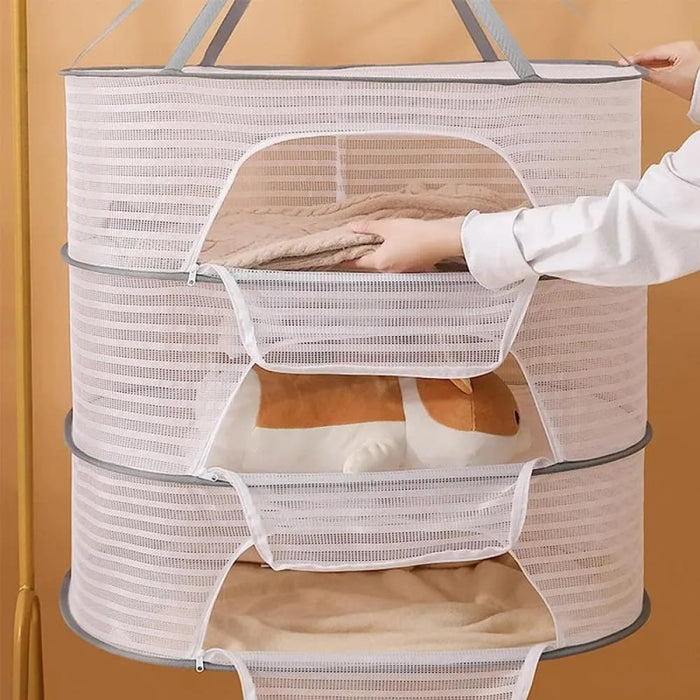 3 Tier Portable Mesh Hanging Dryer for Clothes Herbs Fruits