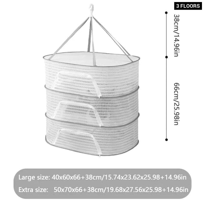 3 Tier Portable Mesh Hanging Dryer for Clothes Herbs Fruits