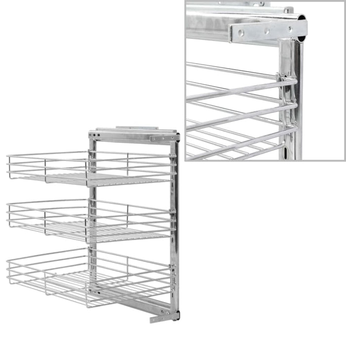 3-tier Pull-out Kitchen Wire Basket Silver 47x35x56 Cm Pbkib