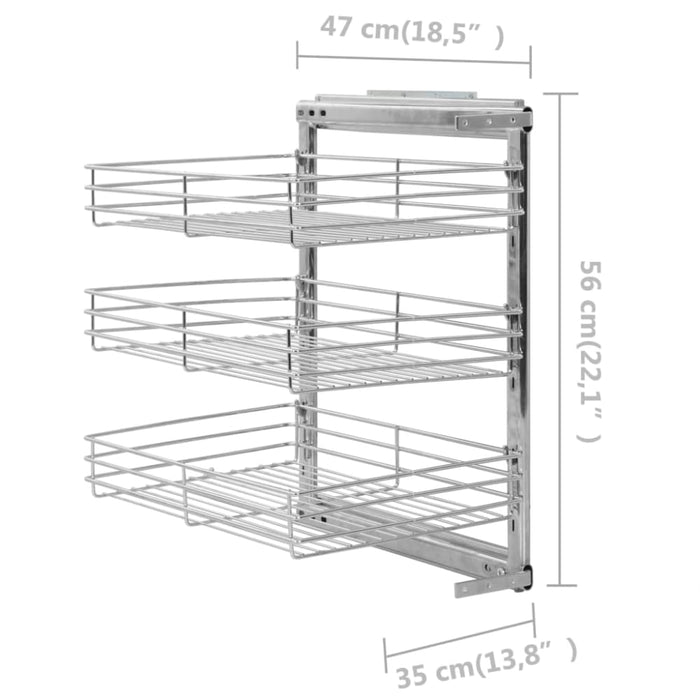 3-tier Pull-out Kitchen Wire Basket Silver 47x35x56 Cm Pbkib