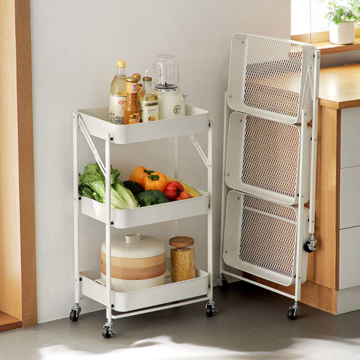 2x 3 Tier Steel White Foldable Kitchen Cart Multi-functional